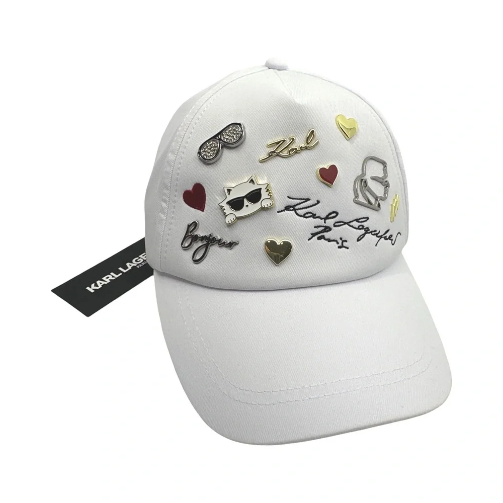 NWT KARL LAGERFELD PARISLogo Charm Baseball Cap White One Size Fits All - Picture 3 of 3